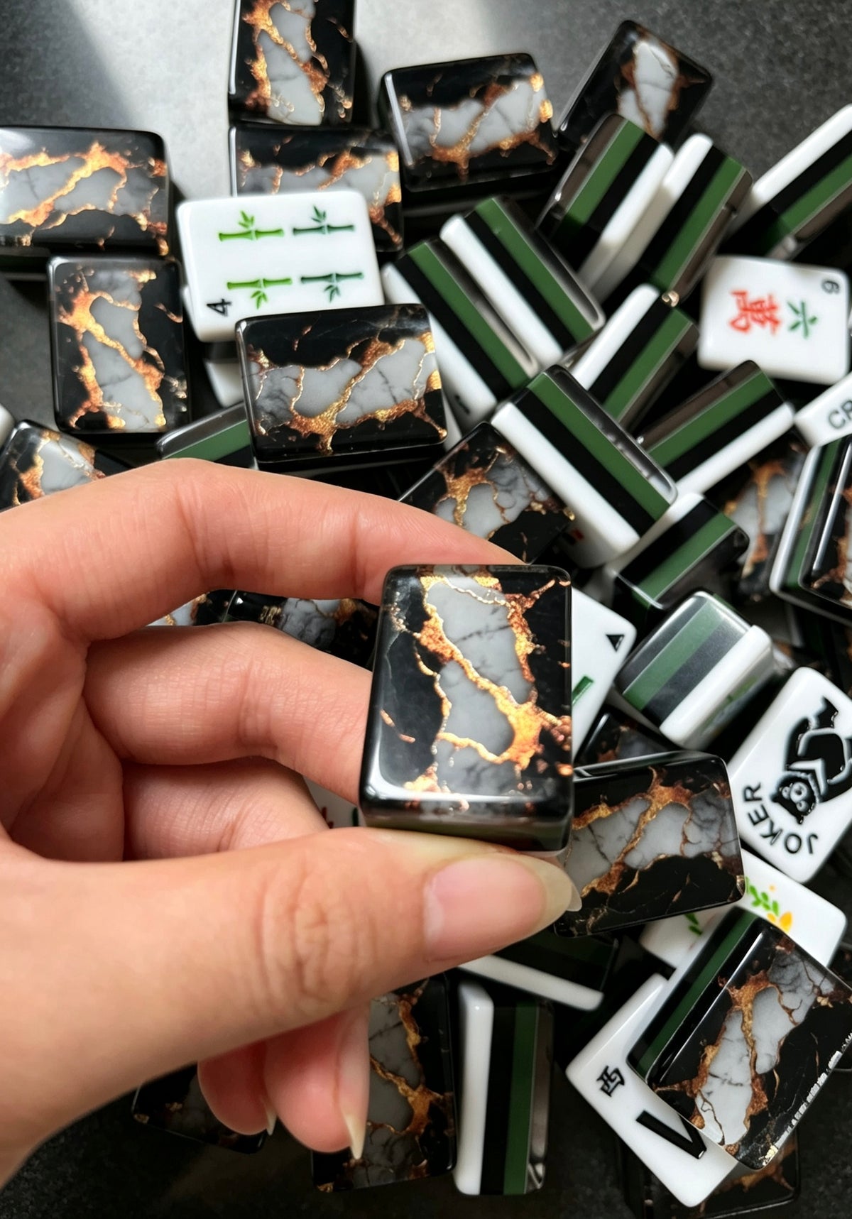 MAHORA Black & Gold American Mahjong Set — acrylic Mahjong tile design
