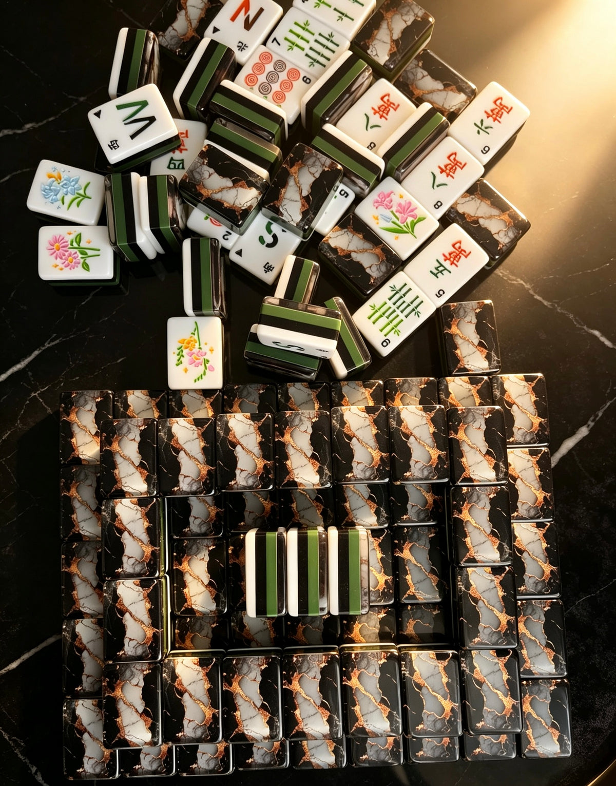 MAHORA Black & Gold American Mahjong Set — acrylic Mahjong tile design