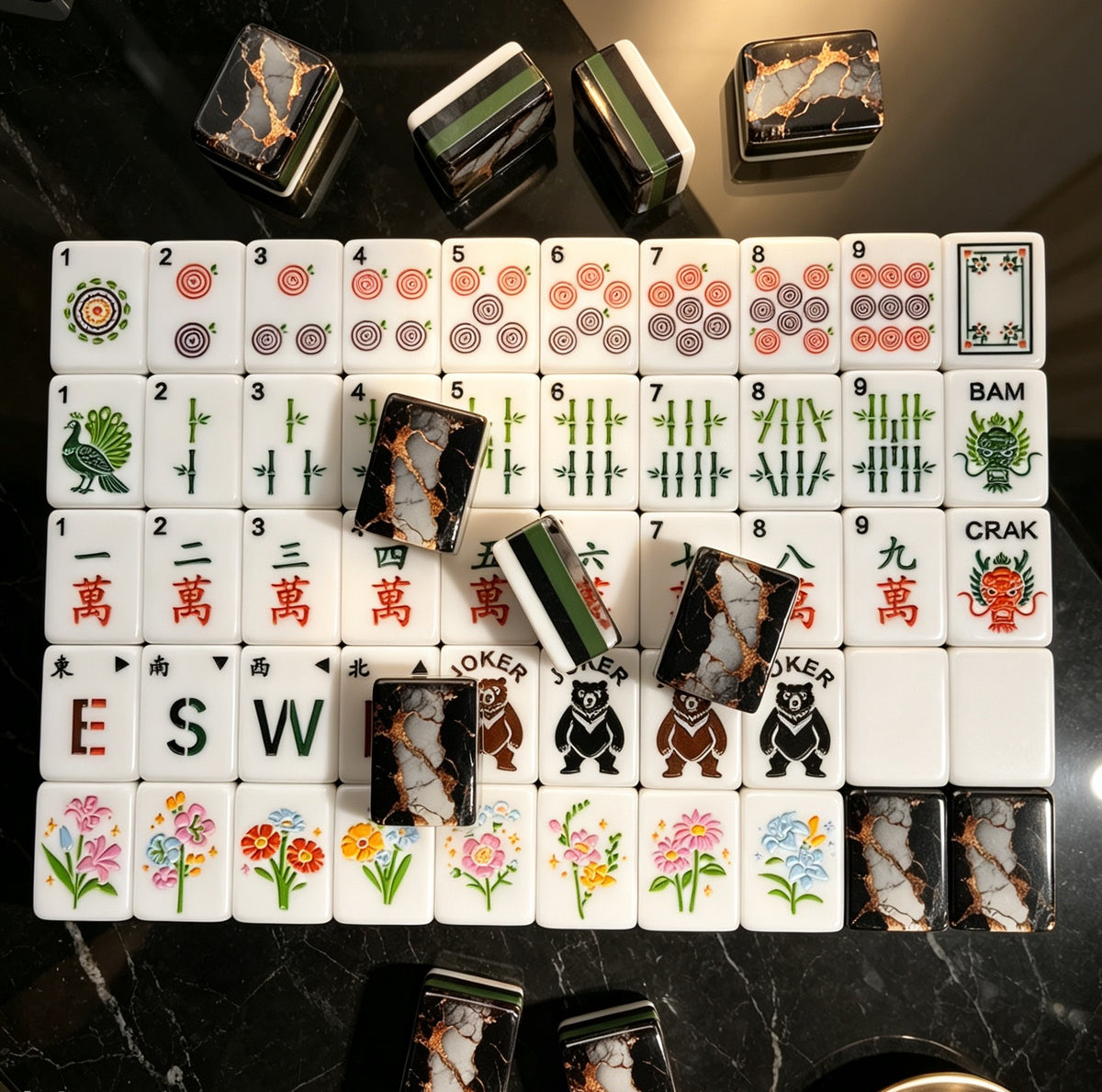 MAHORA Black & Gold American Mahjong Set — acrylic Mahjong tile design