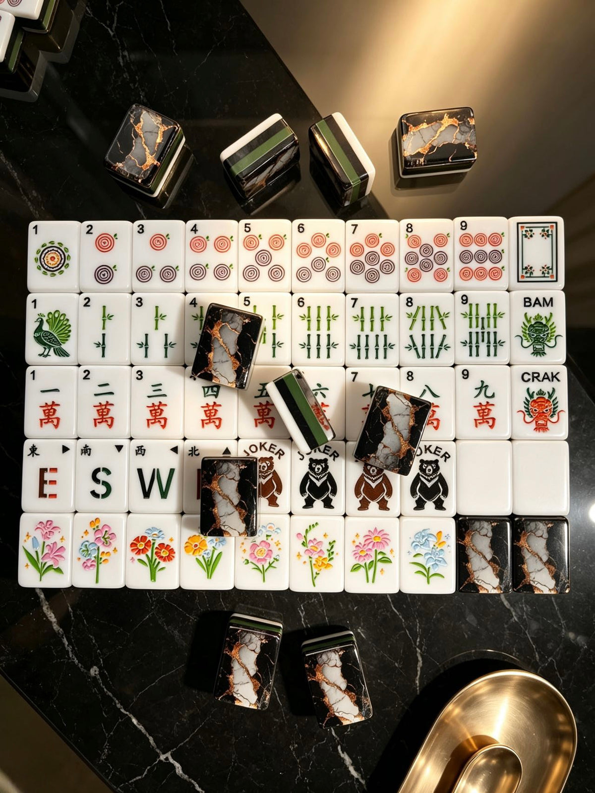 MAHORA Black & Gold American Mahjong Set — acrylic Mahjong tile design