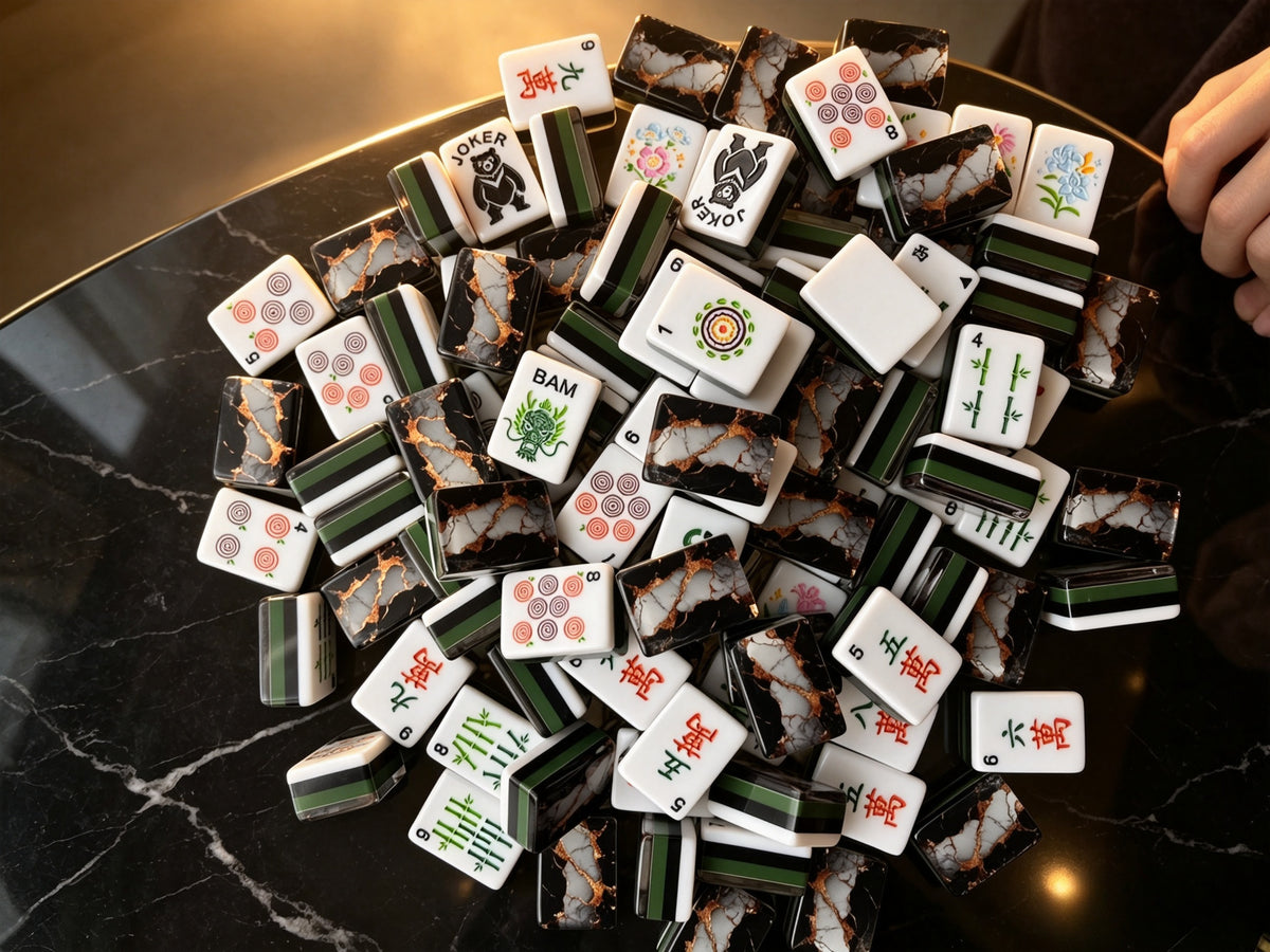 MAHORA Black & Gold American Mahjong Set — acrylic Mahjong tile design
