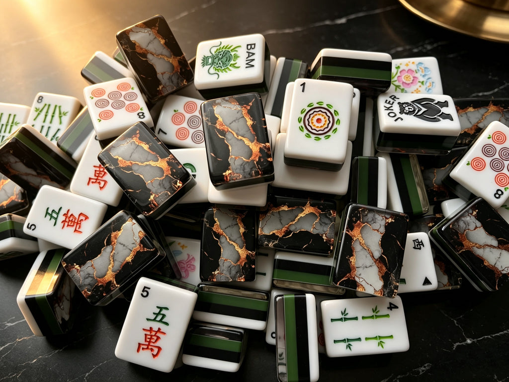MAHORA Black & Gold American Mahjong Set — acrylic Mahjong tile design