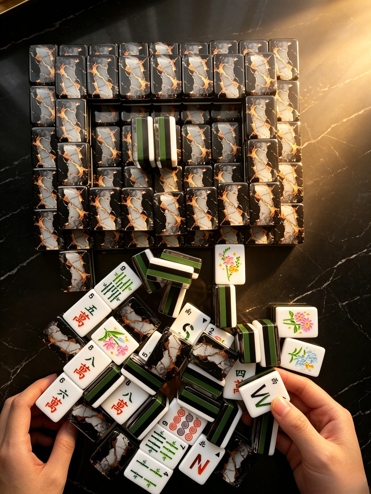 MAHORA Black & Gold American Mahjong Set — acrylic Mahjong tile design