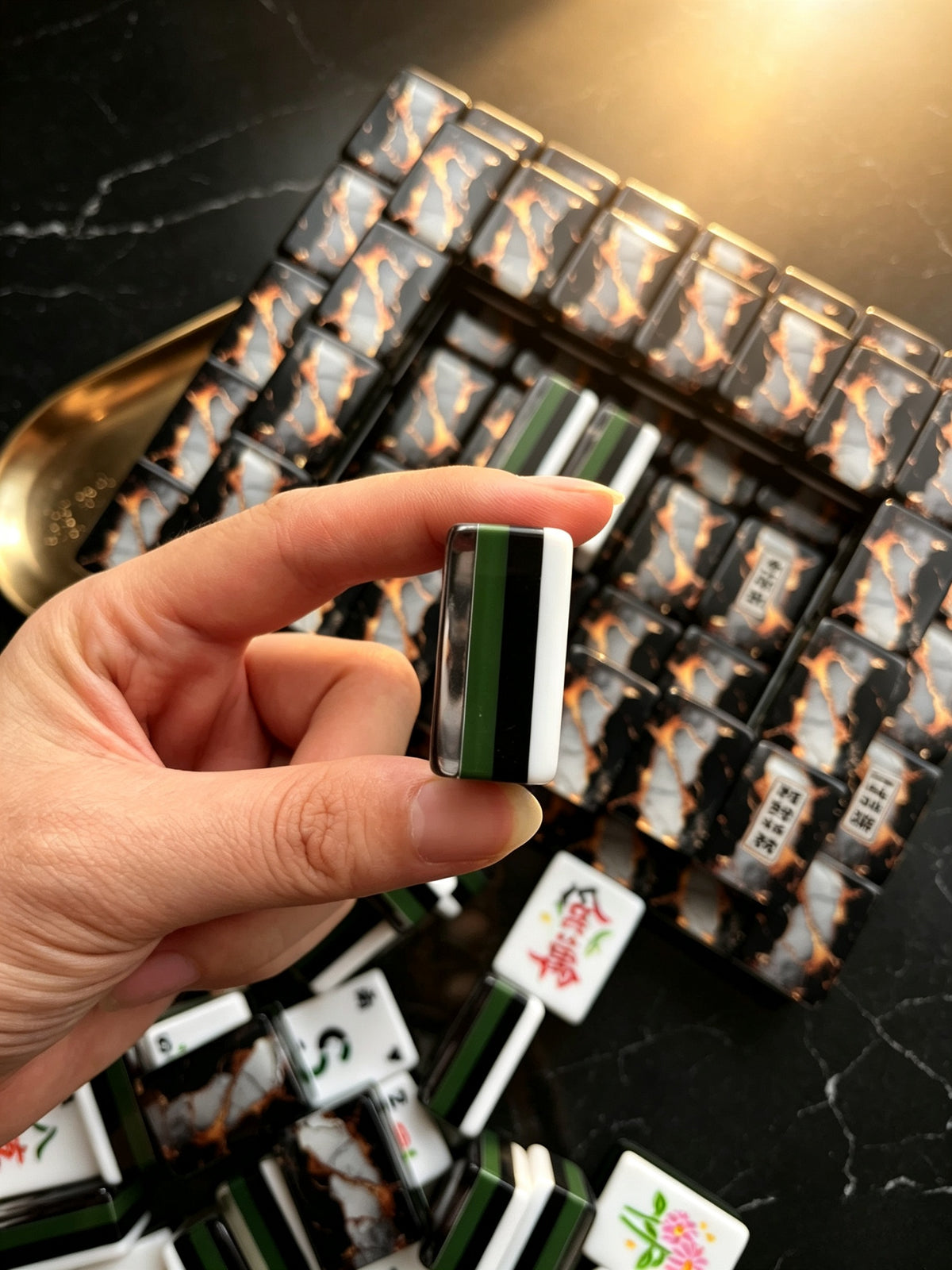 MAHORA Black & Gold American Mahjong Set — acrylic Mahjong tile design