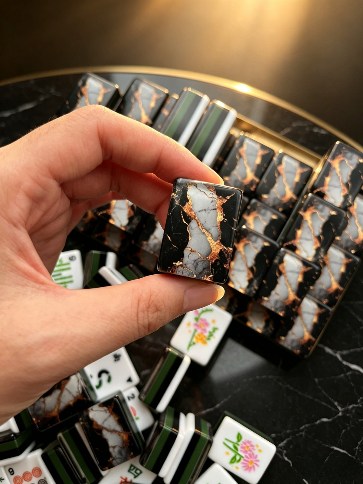 MAHORA Black & Gold American Mahjong Set — acrylic Mahjong tile design