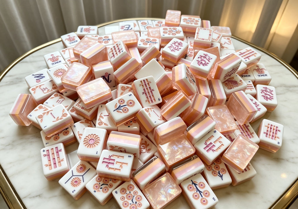 MAHORA Frosted Pink Pearl 3.0 American Mahjong Set — acrylic Mahjong tile design