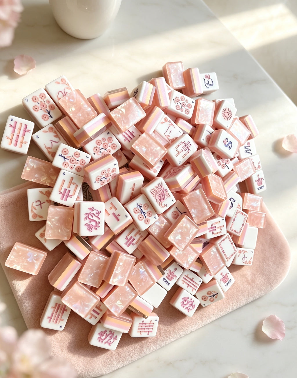 MAHORA Frosted Pink Pearl 3.0 American Mahjong Set — acrylic Mahjong tile design