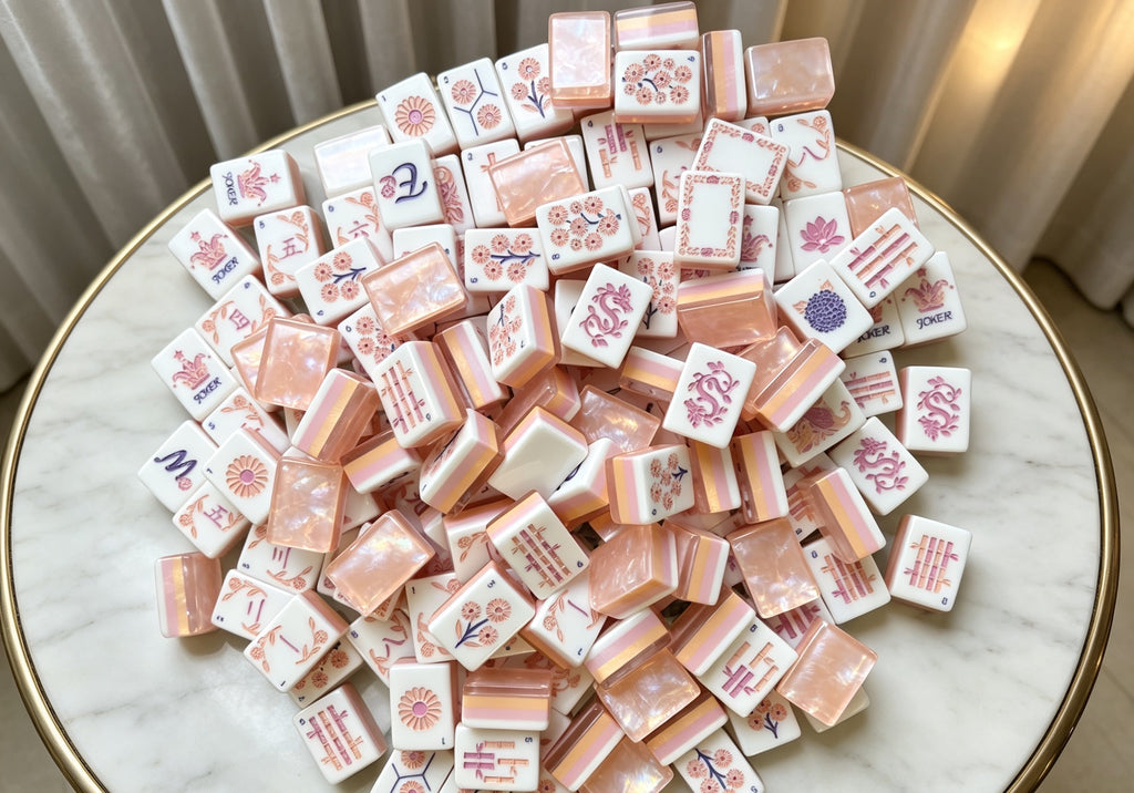 MAHORA Frosted Pink Pearl 3.0 American Mahjong Set — acrylic Mahjong tile design