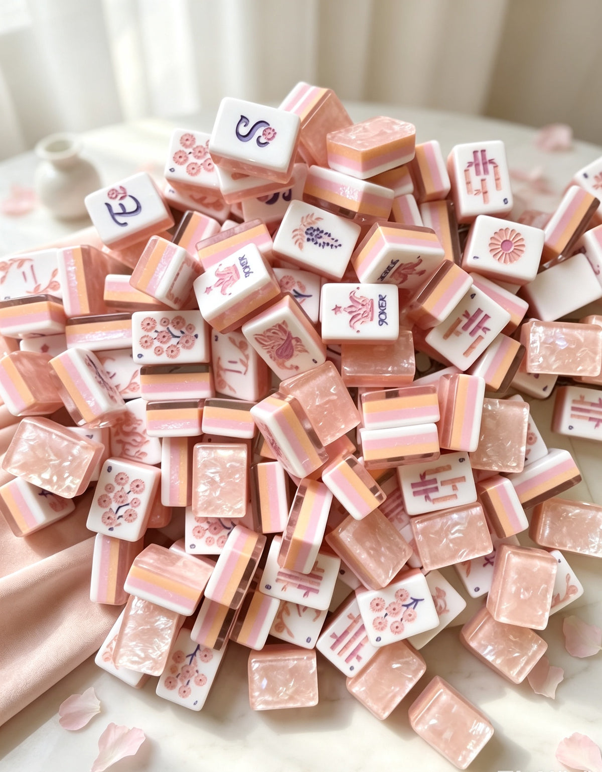 MAHORA Frosted Pink Pearl 3.0 American Mahjong Set — acrylic Mahjong tile design