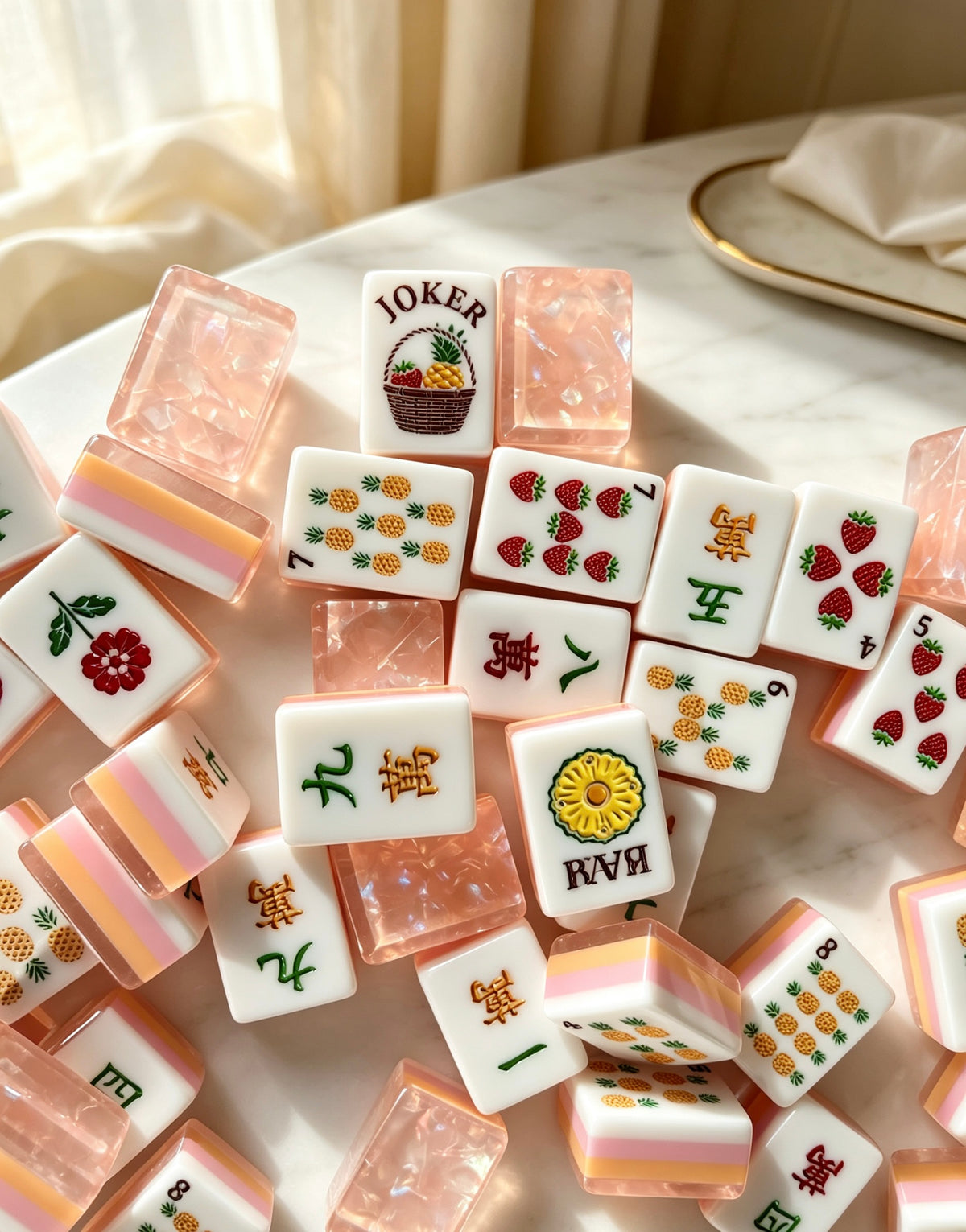 MAHORA Fruity Sparkle: Fruit, flower and joker faces with pastel layered edges