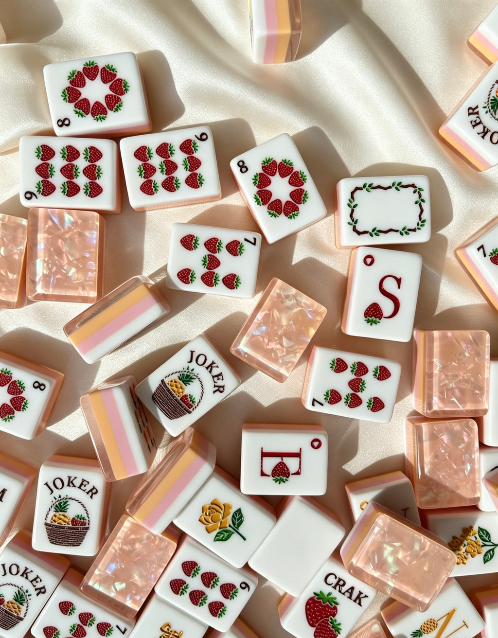 MAHORA Fruity Sparkle: Close-up of flower, strawberry, wind and joker designs