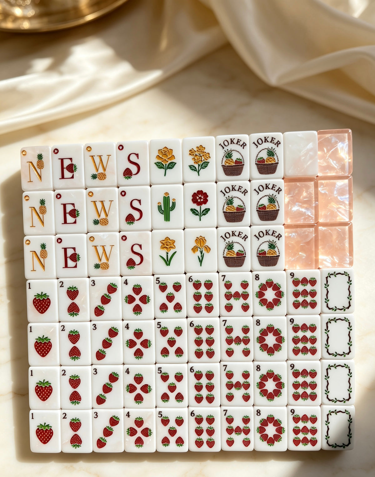MAHORA Fruity Sparkle: Wind, joker and fruit designs arranged in rows