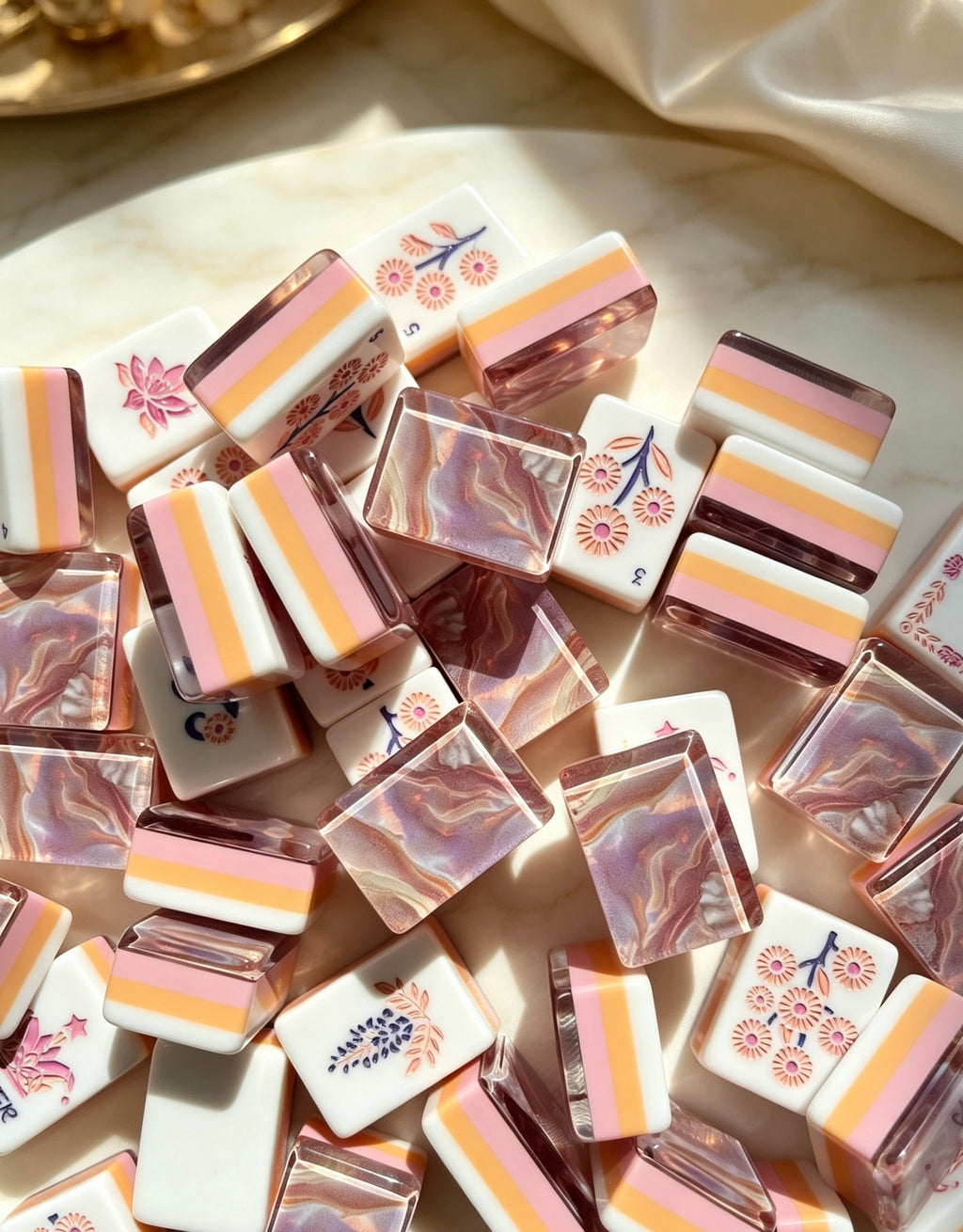 MAHORA Iridescent Pearl American Mahjong Set — acrylic Mahjong tile design
