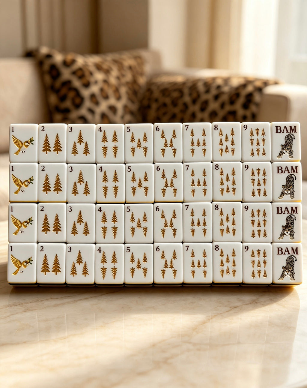 MAHORA Leopard Print: Bamboo suit tiles arranged in four rows