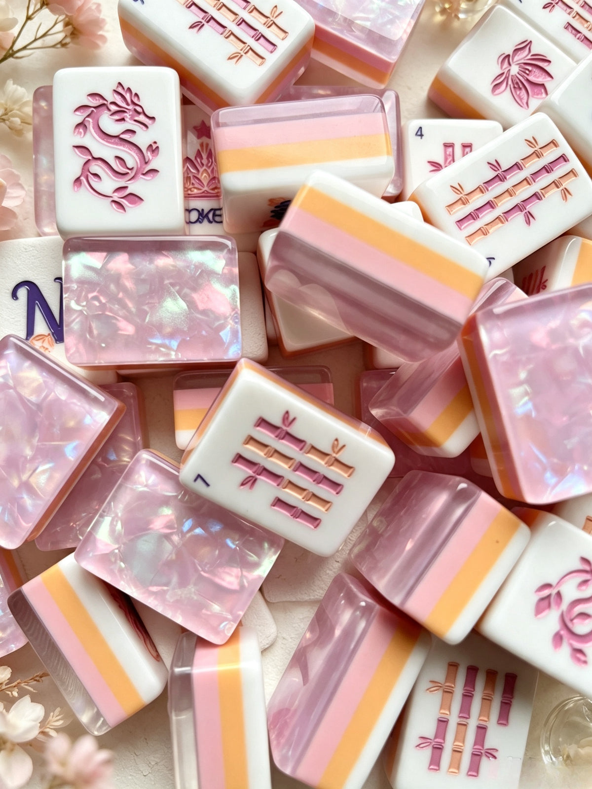 MAHORA Frost Lilac: Dragon, wind and bamboo tiles with pastel layered sides