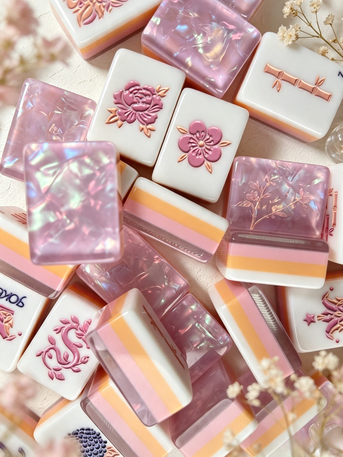 MAHORA Frost Lilac: Flower tile face beside pink-lilac backs