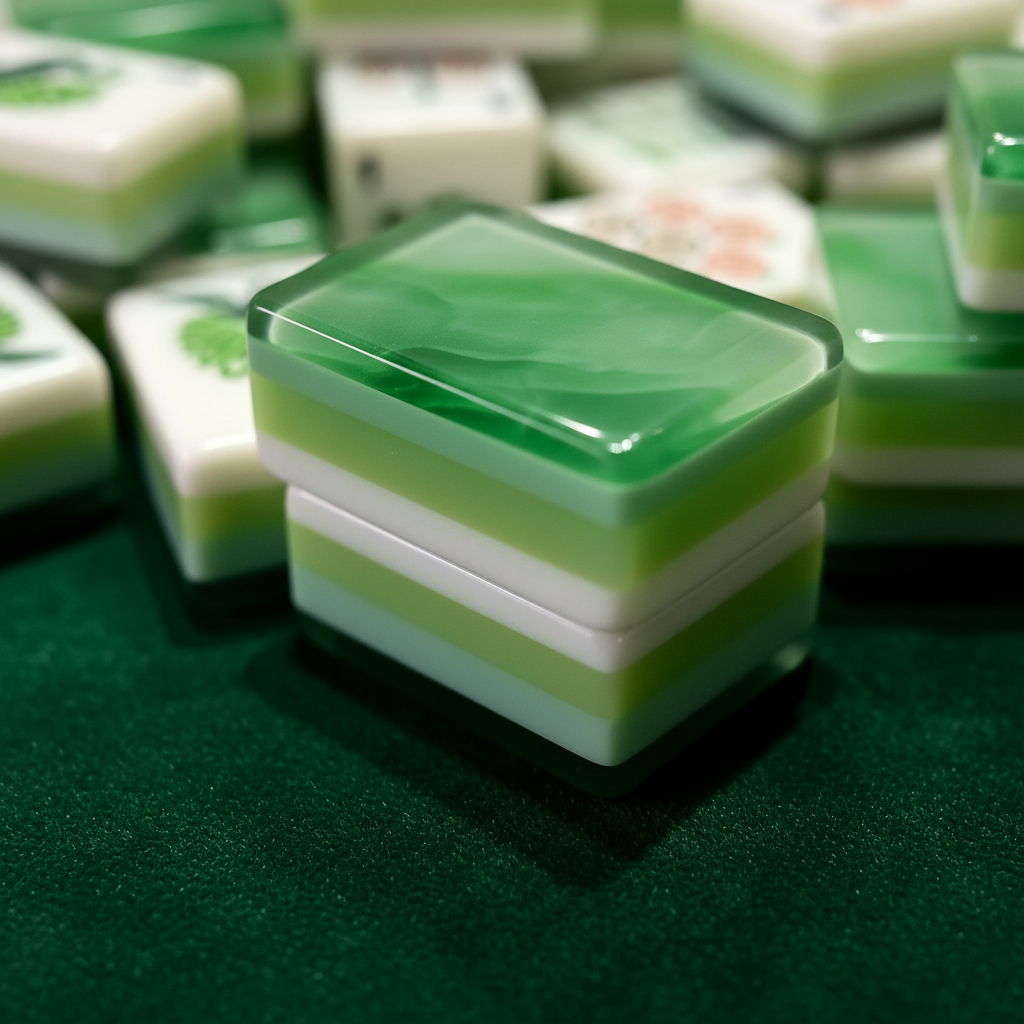 MAHORA Emerald: Close-up of a green marbled back and layered acrylic edge