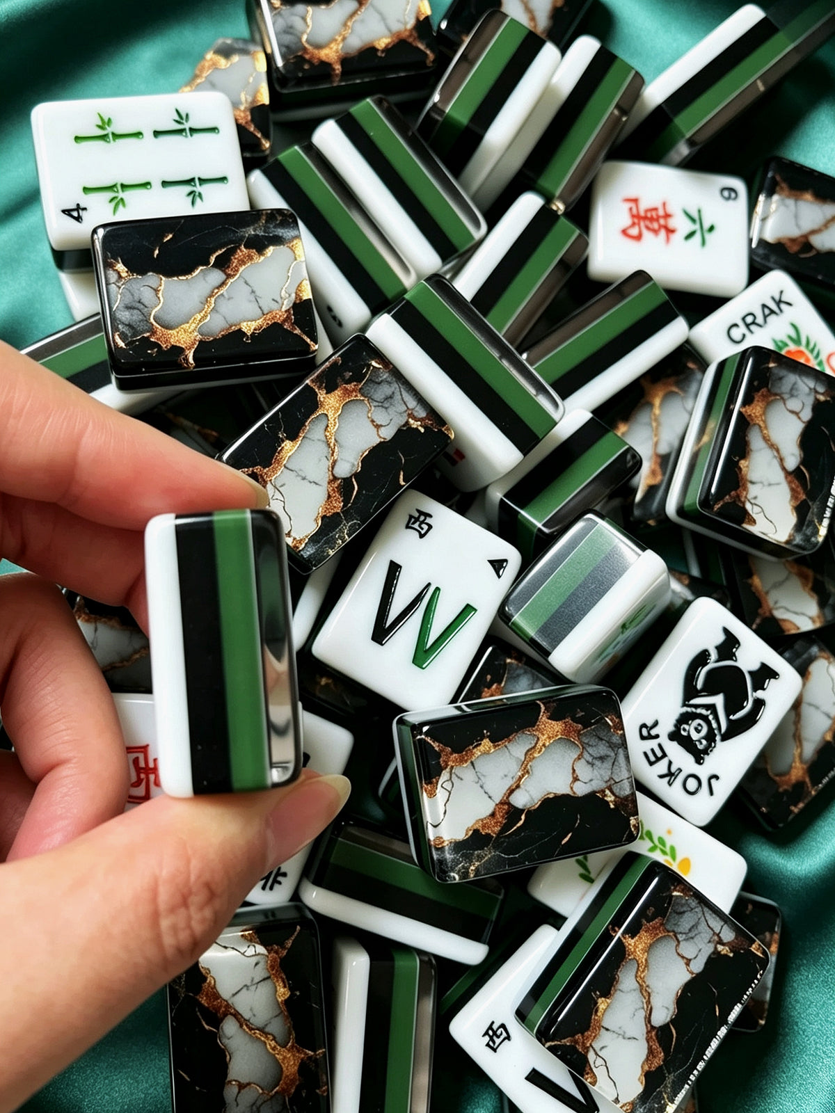 MAHORA Black & Gold American Mahjong Set — acrylic Mahjong tile design