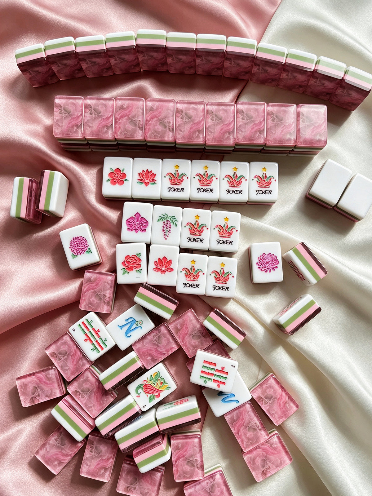 MAHORA Pink Rose American Mahjong Set — acrylic Mahjong tile design