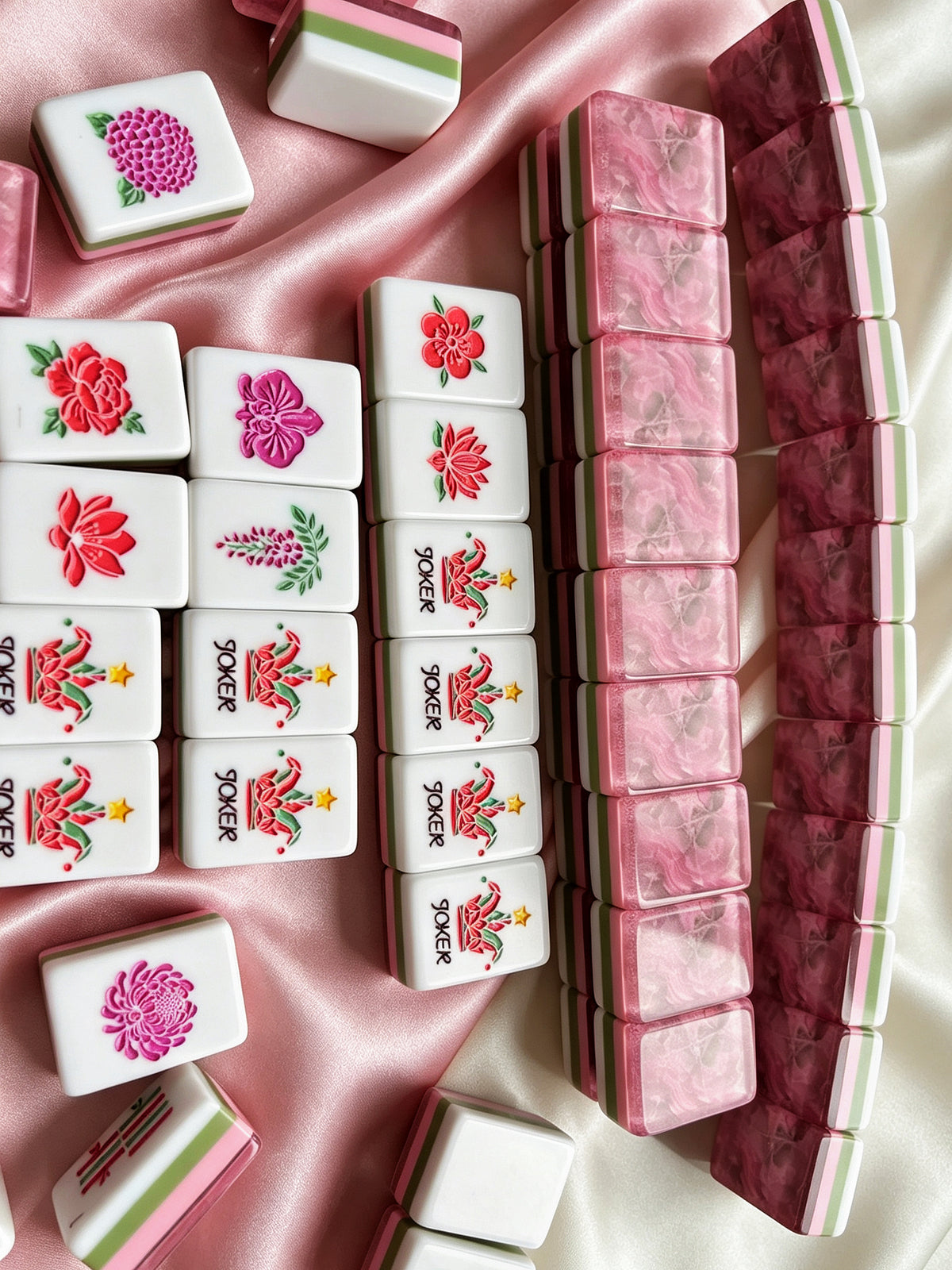 MAHORA Pink Rose American Mahjong Set — acrylic Mahjong tile design