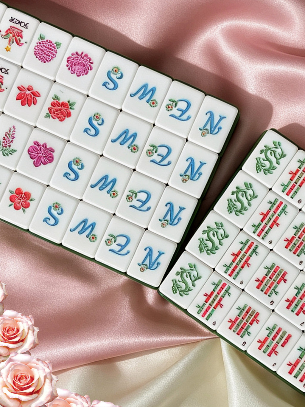 MAHORA Pink Rose American Mahjong Set — acrylic Mahjong tile design