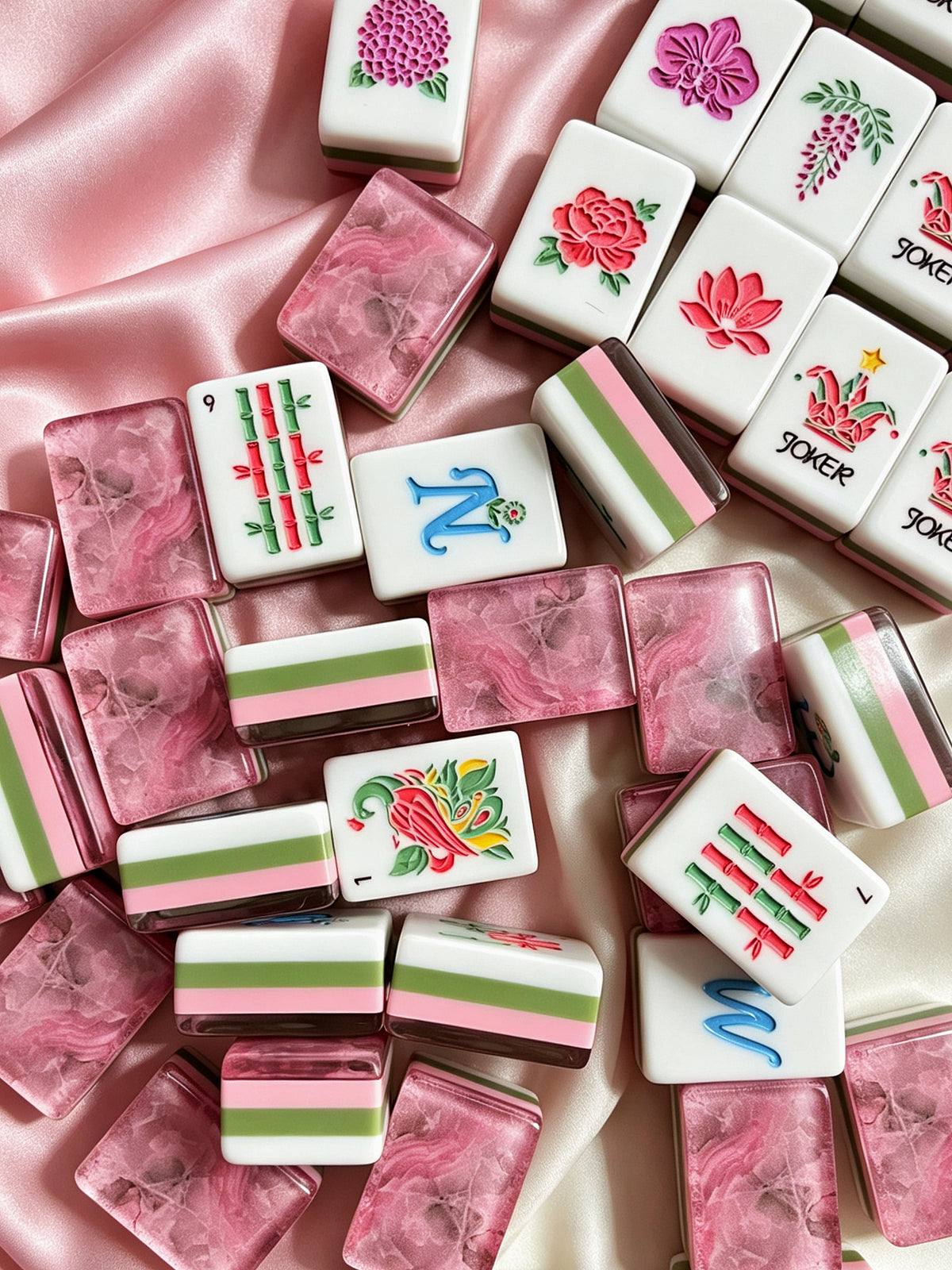 MAHORA Pink Rose American Mahjong Set — acrylic Mahjong tile design