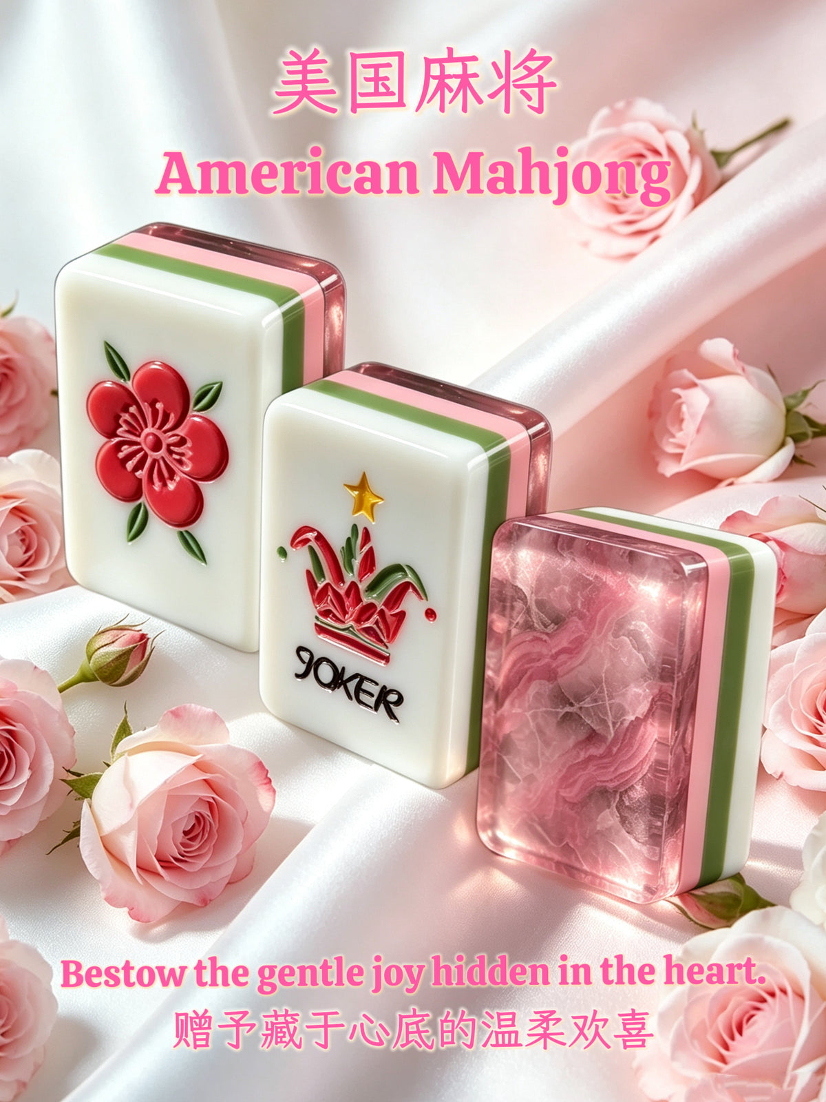 MAHORA Pink Rose American Mahjong Set — acrylic Mahjong tile design